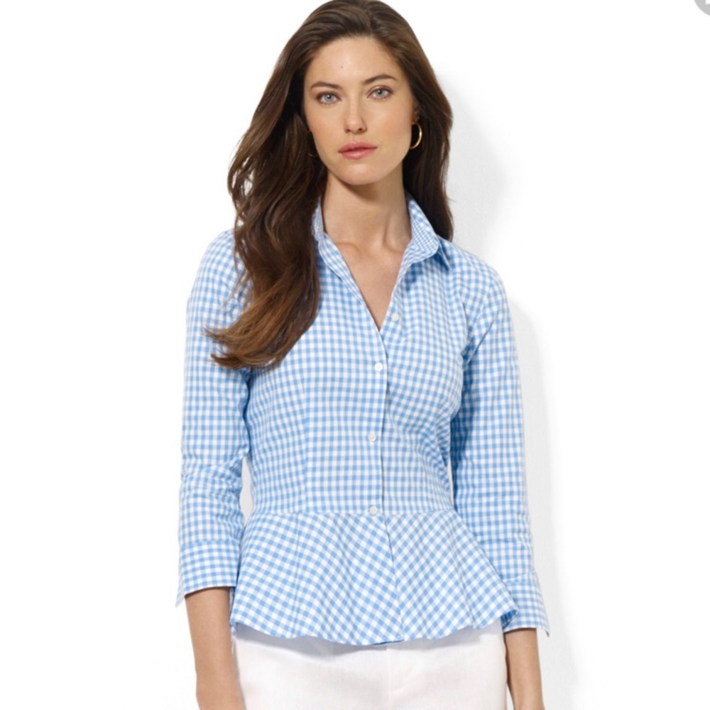 Ralph Lauren Peplum Gingham Blouse